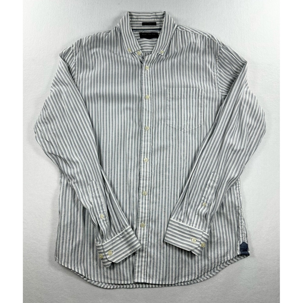 Banana Republic Mens L Untucked Fit Oxford Stripe Button Down Shirt Blue White